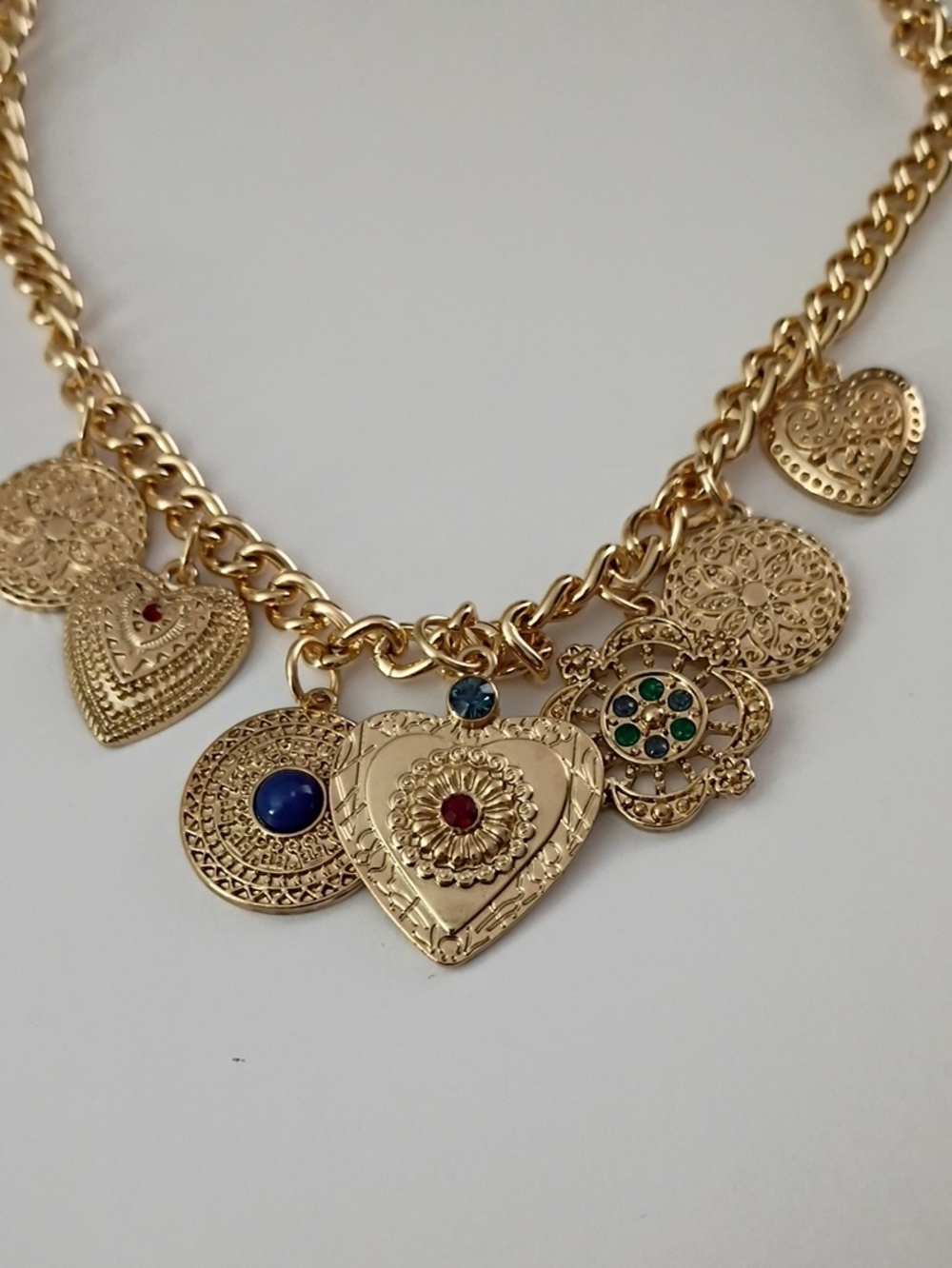 Jessica Simpson Gold-Tone Heart Charm Necklace with Multicolored Stones - Picture 2 of 2